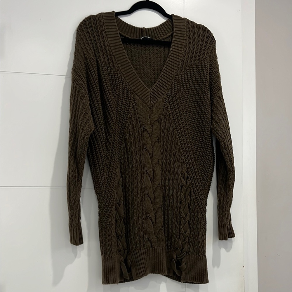 Express Olive Green/Khaki Cable Knit Sweater